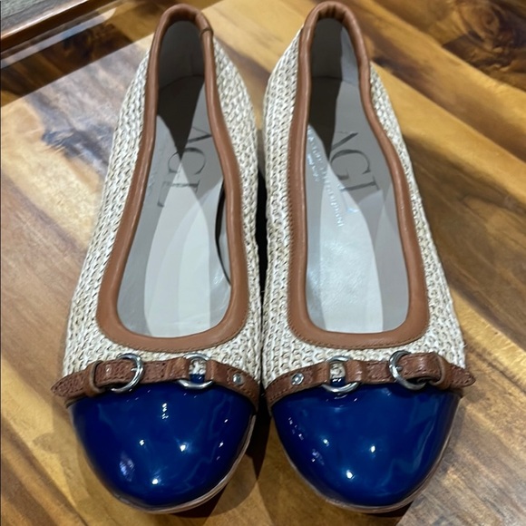 AGL Cap Toe Ballet Flats Blue and Tan Flats with leather strap and buckle - Picture 1 of 7